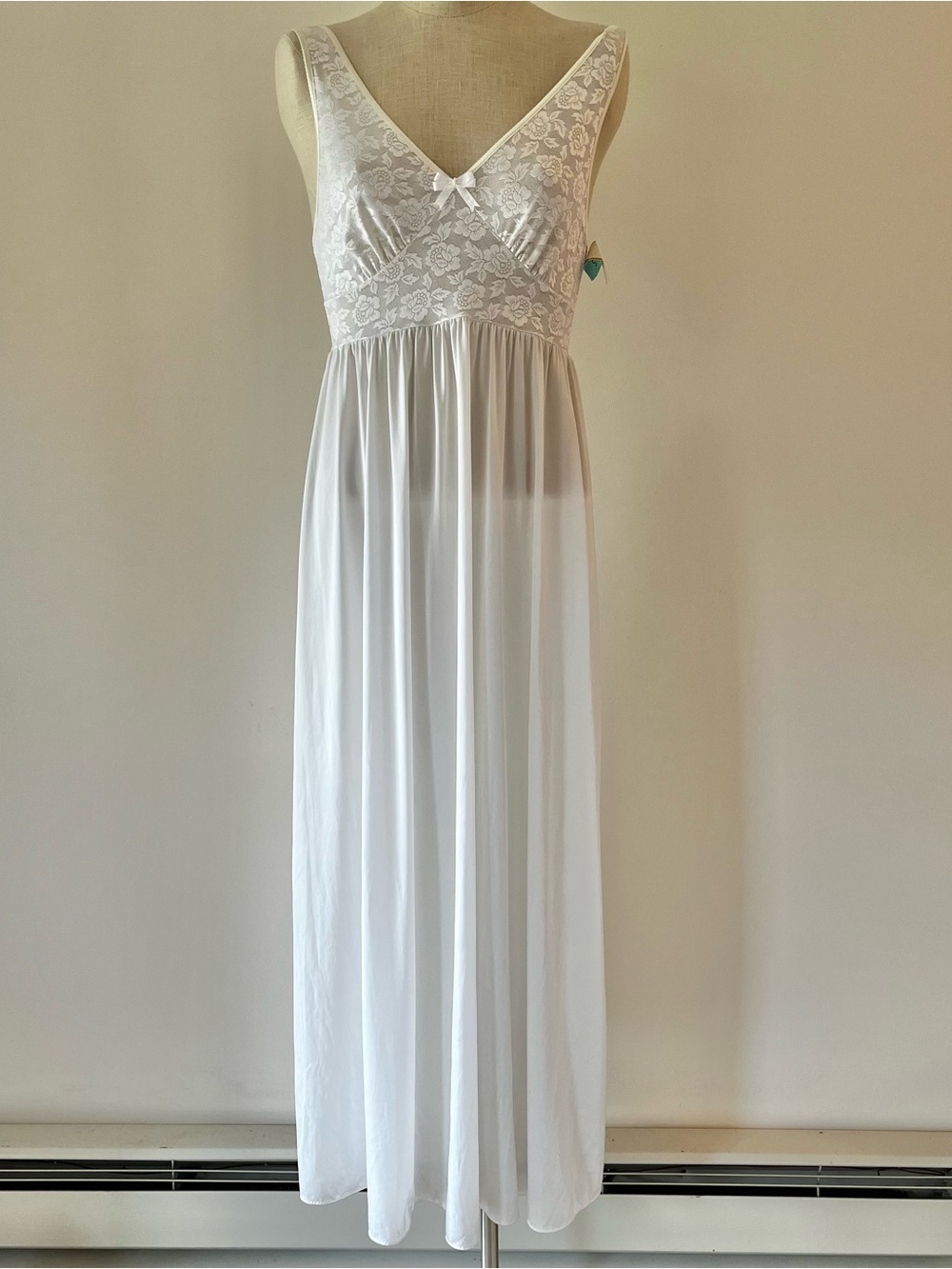 NWT deadstock vintage White Lace Bodice Maxi Nightgown